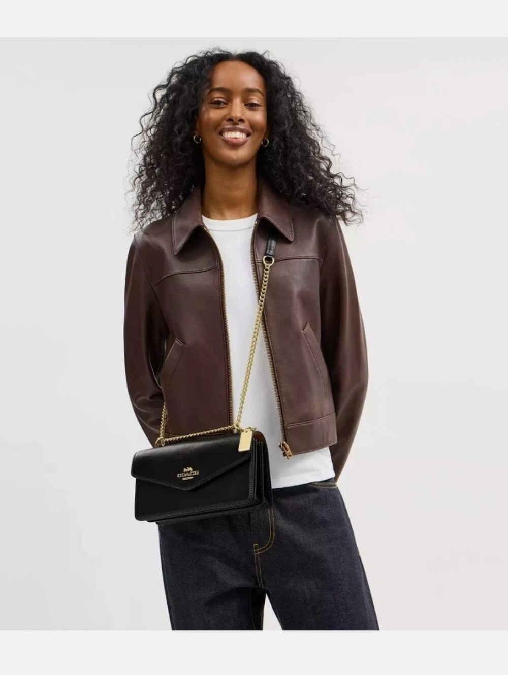Coach Black Leather Chain-Handle Crossbody Bag with Gold Hardware - Picture 5 of 6
